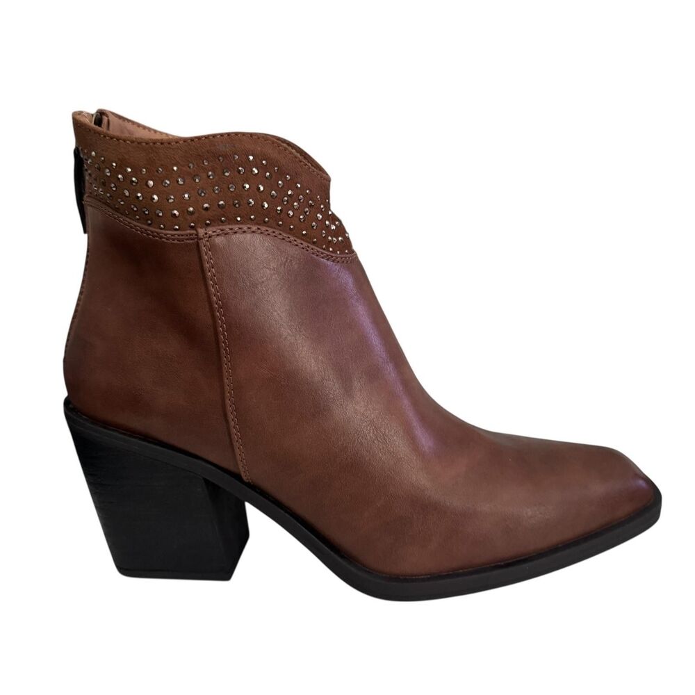 GC Shoes Dawn Boots Womens Size 9.5 Cognac Studded Ankle Block Heel Booties